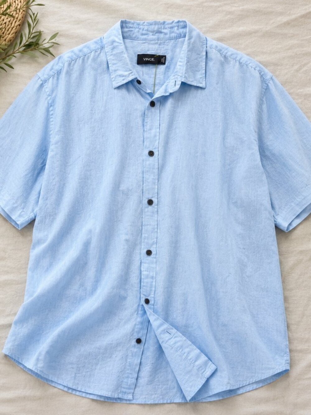 Vince Light Blue Linen Blend Short Sleeve Button Up Shirt Men’s XXL Resort - Picture 3 of 14